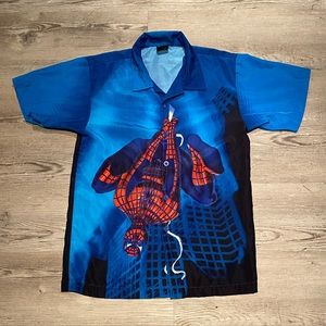 2002 Marvel Spiderman Button Up Short Sleeve Shirt Vintage Men’s Size XL